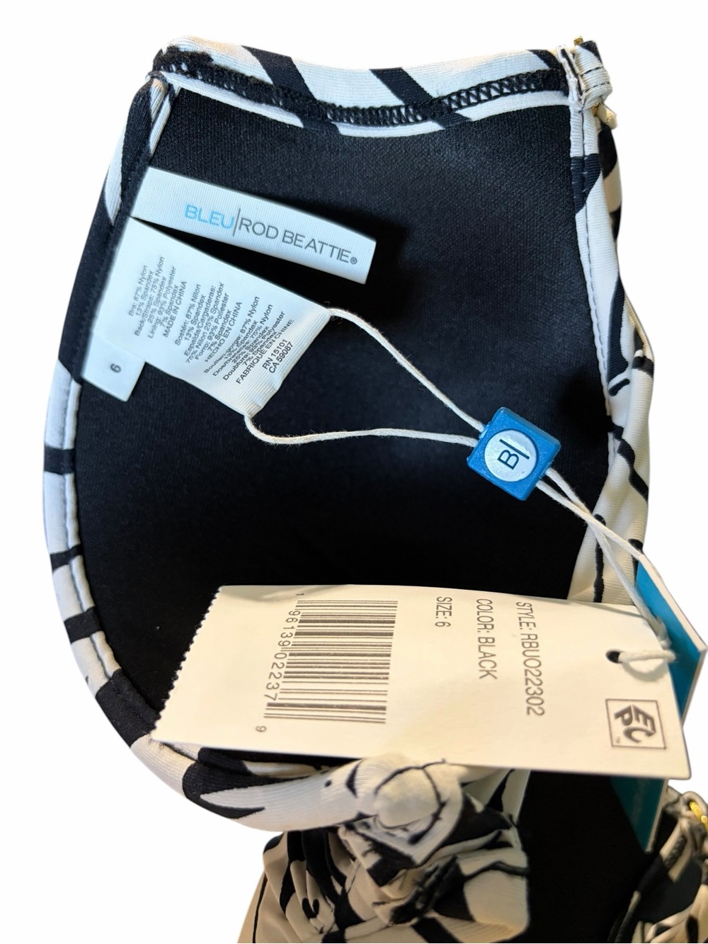 NWT Bleu Rod Beattie Kore Underwire Bikini Top Size 6 Black White Palm Print - Picture 7 of 7